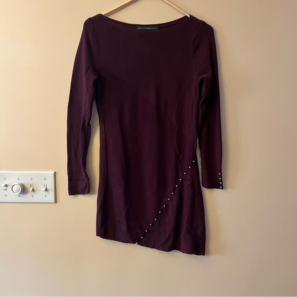 WHITE HOUSE BLACK MARKET SMALL BUTTON DETAIL SWEATER TUNIC SWEATER BURGUNDY